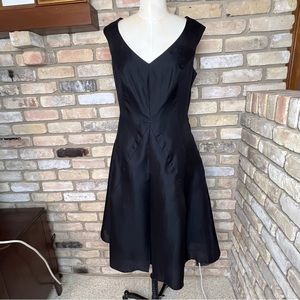 ETCETERA solid black cotton silk sleeveless a-line dress with pockets